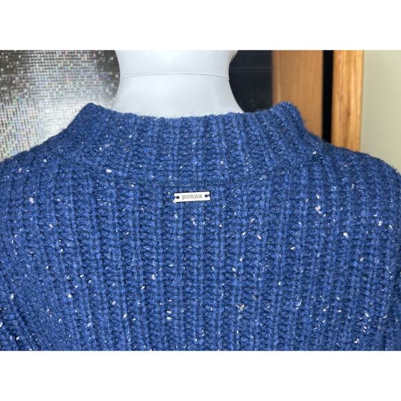 PrAna Chunky Knit Wool Cedric Sweater Mock Neck Marled Marine Blue Size Medium - Picture 8 of 9